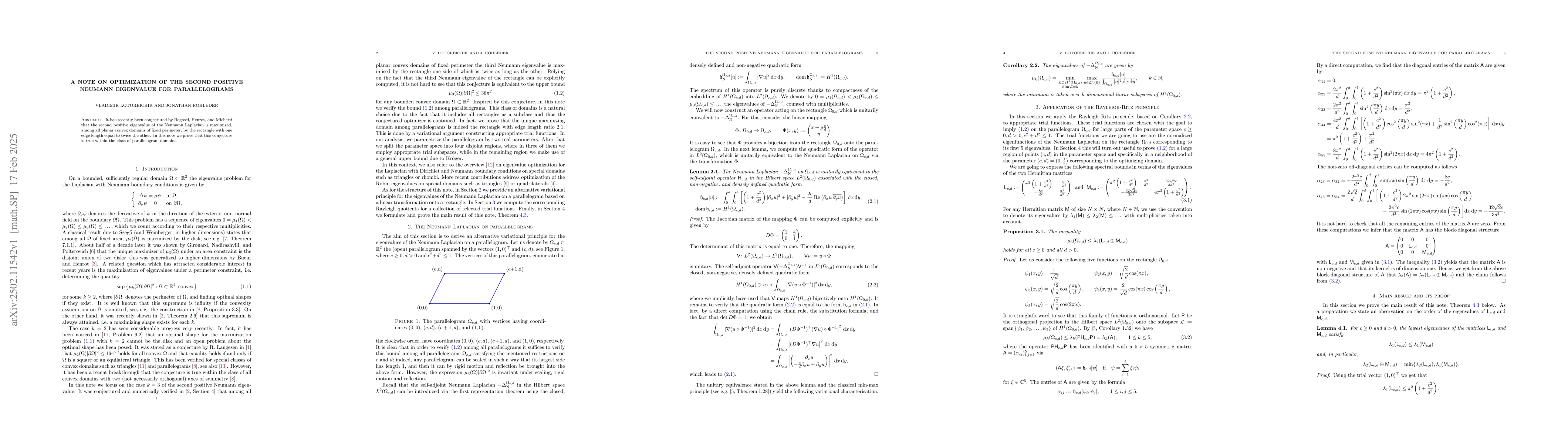 Thumbnail for A note on optimization of the second positive Neumann eigenvalue for
  parallelograms