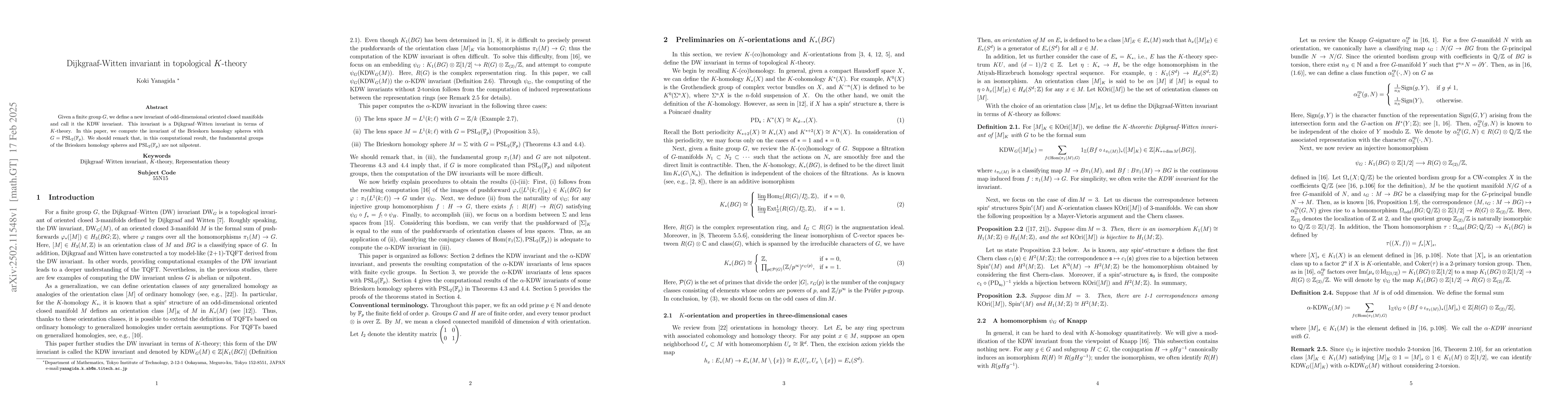 Thumbnail for Dijkgraaf-Witten invariant in topological $K$-theory