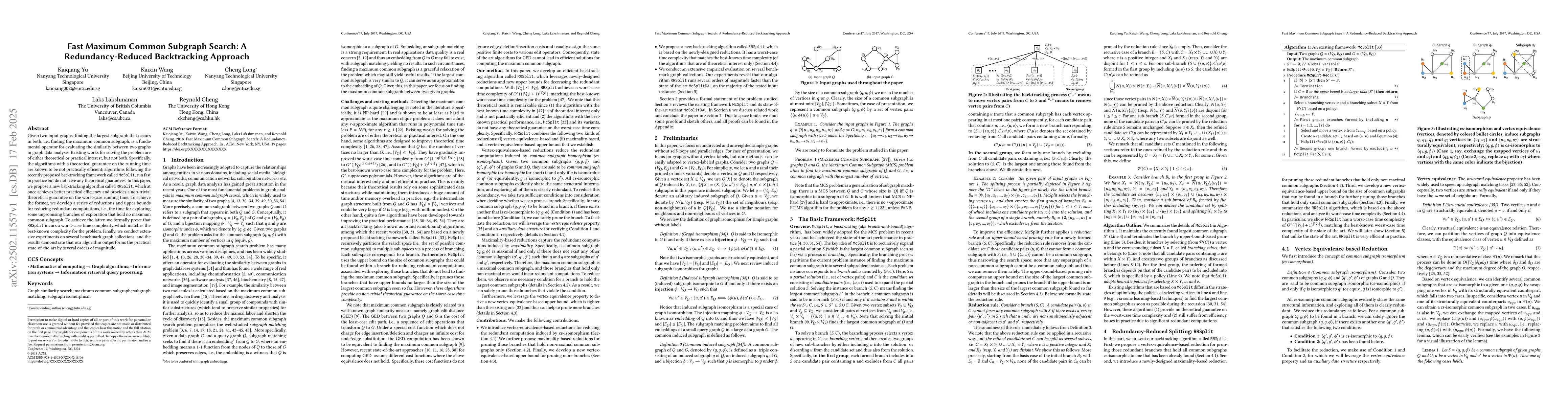 Thumbnail for Fast Maximum Common Subgraph Search: A Redundancy-Reduced Backtracking
  Approach