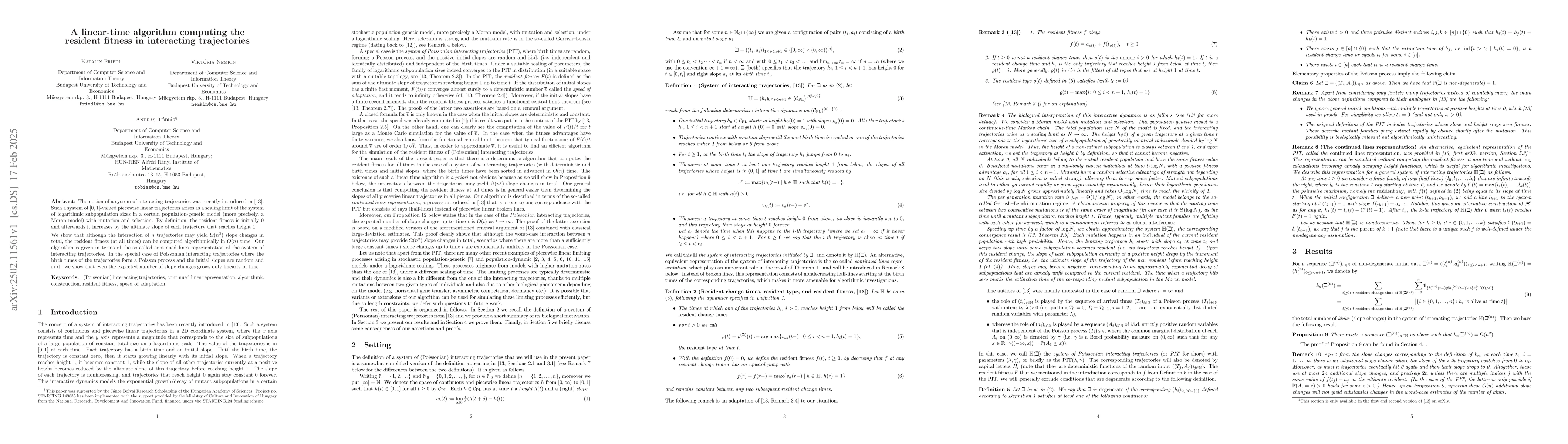 Thumbnail for A linear-time algorithm computing the resident fitness in interacting
  trajectories