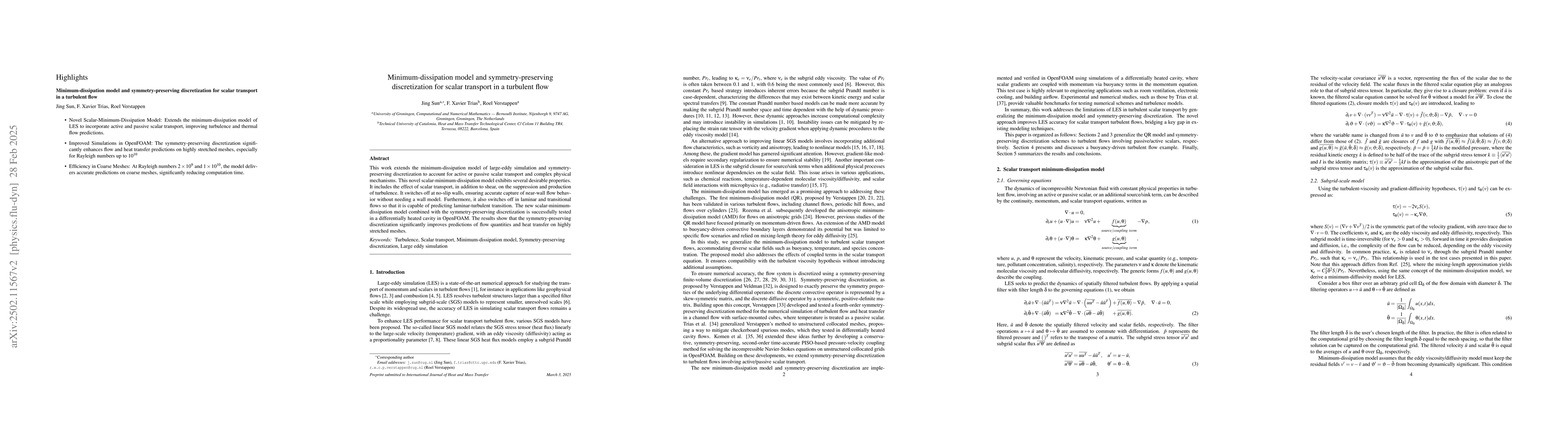 Thumbnail for Minimum-dissipation model and symmetry-preserving discretization for
  scalar transport in a turbulent flow