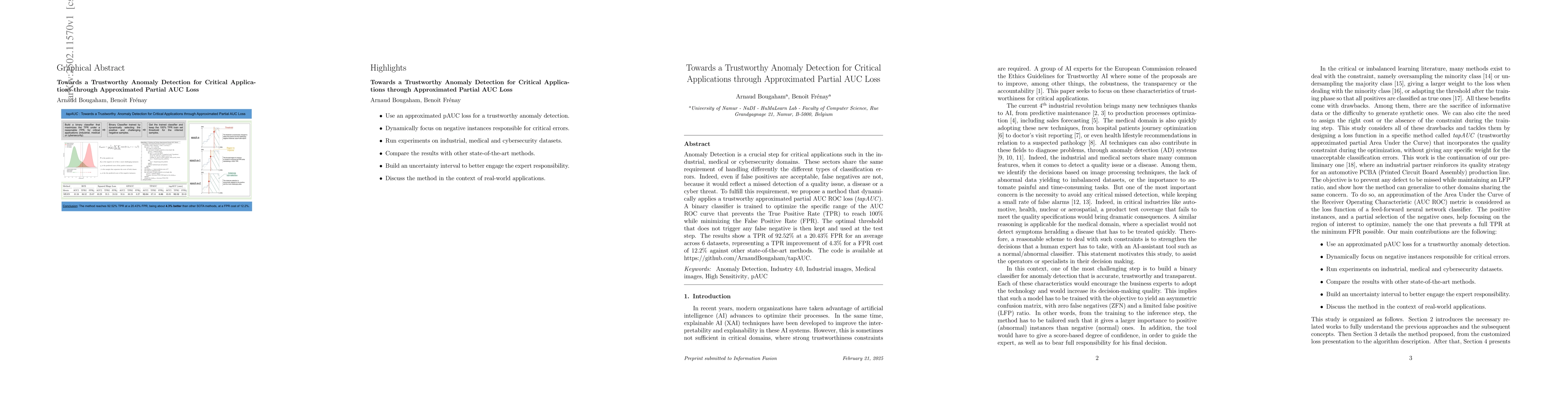 Thumbnail for Towards a Trustworthy Anomaly Detection for Critical Applications
  through Approximated Partial AUC Loss