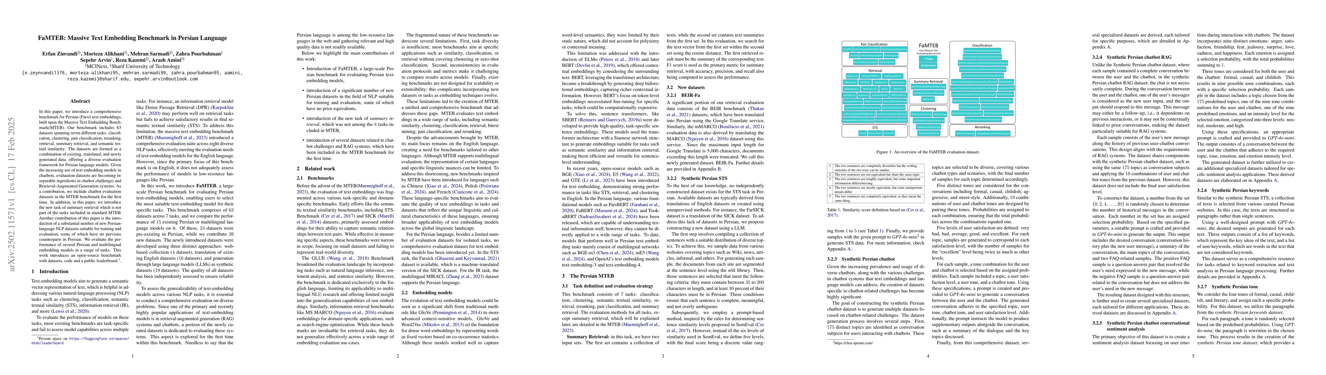 Thumbnail for FaMTEB: Massive Text Embedding Benchmark in Persian Language