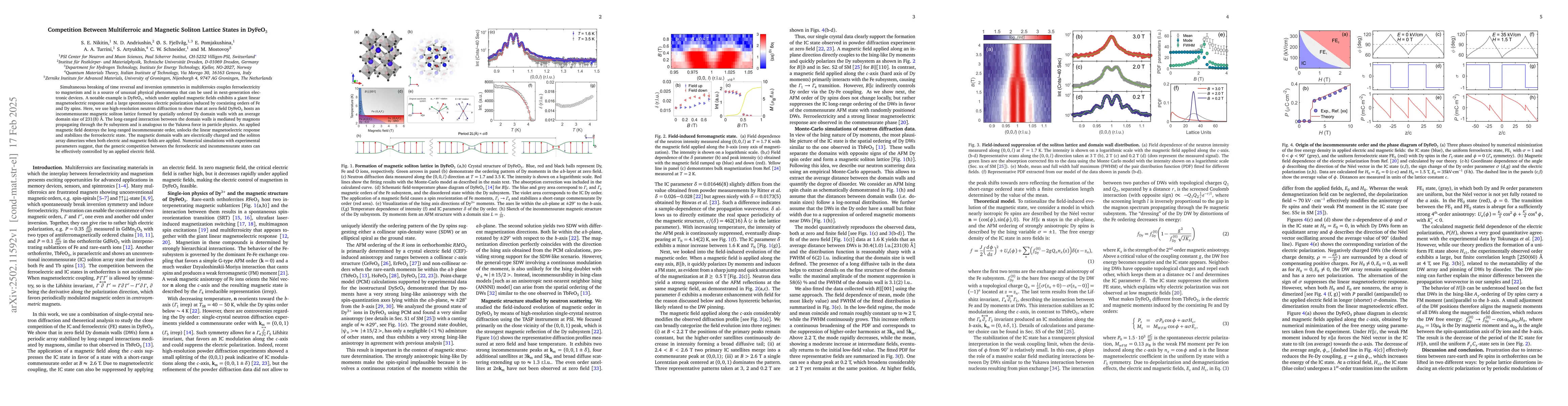 Thumbnail for Competition Between Multiferroic and Magnetic Soliton Lattice States in
  DyFeO$_3$