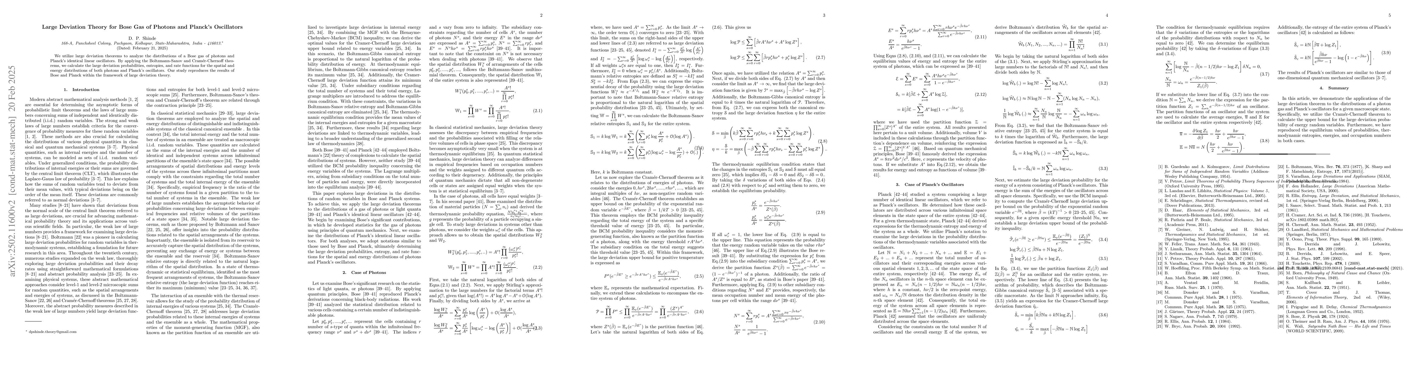 Thumbnail for Large Deviation Theory for Bose Gas of Photons and Planck's Oscillators