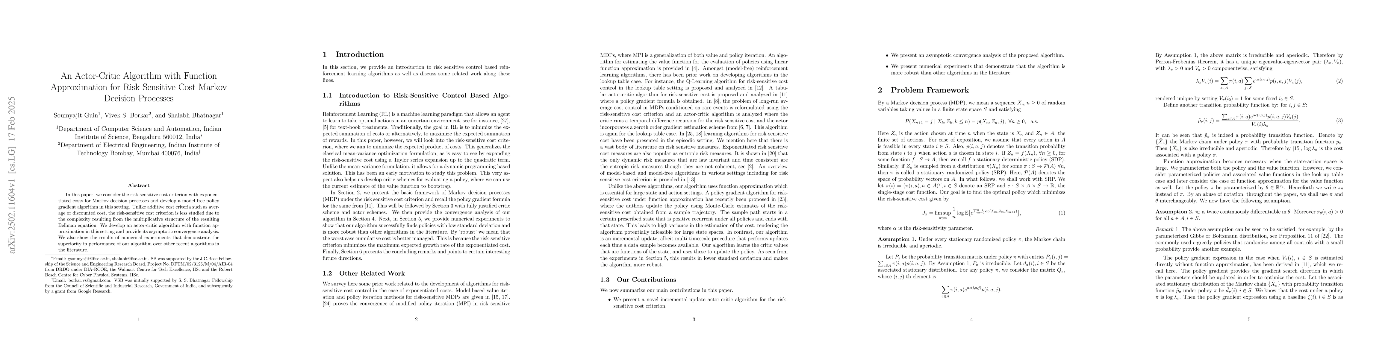 Thumbnail for An Actor-Critic Algorithm with Function Approximation for Risk Sensitive
  Cost Markov Decision Processes
