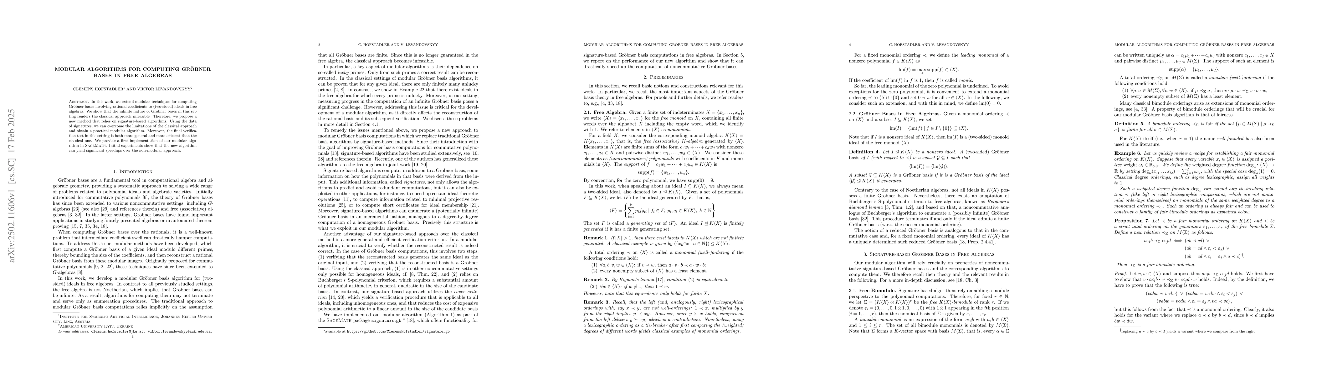 Thumbnail for Modular Algorithms For Computing Gröbner Bases in Free Algebras
