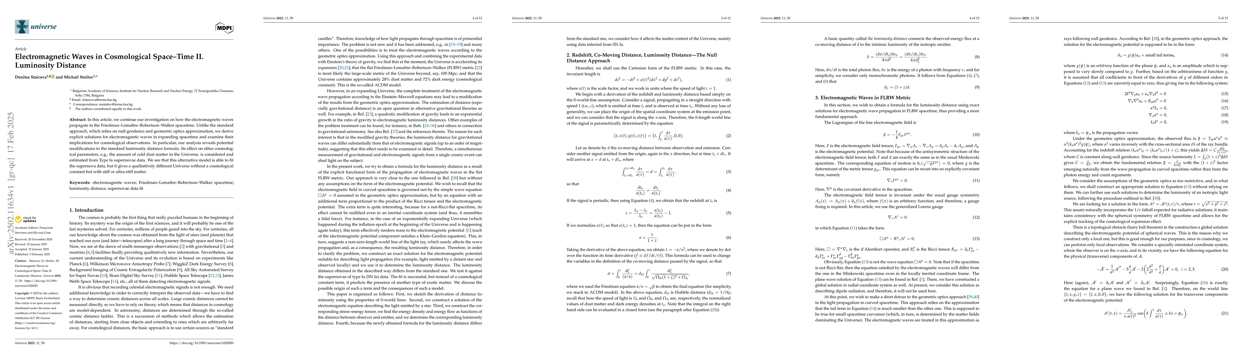 Thumbnail for Electromagnetic Waves in Cosmological Space-Time II. Luminosity Distance