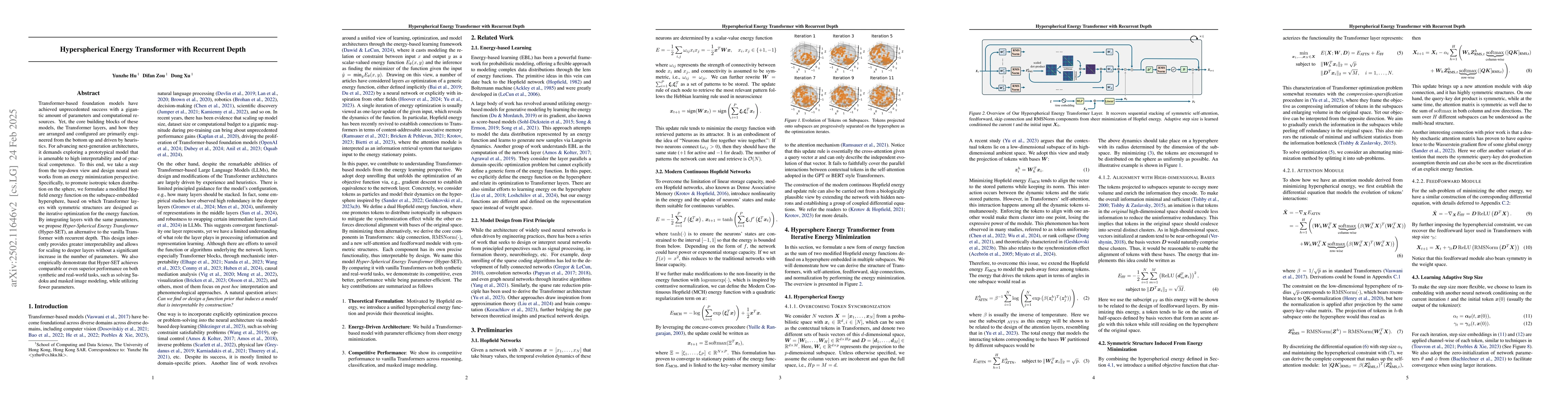Thumbnail for Hyperspherical Energy Transformer with Recurrent Depth