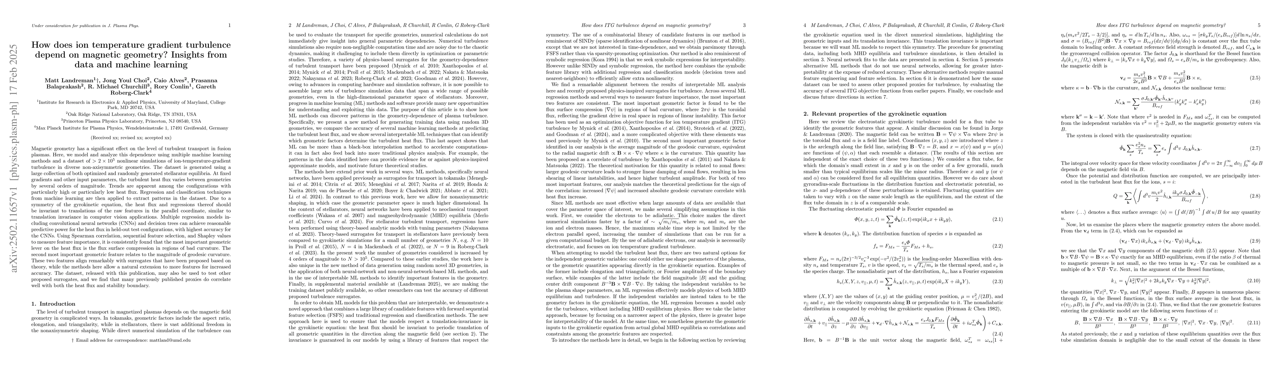 Thumbnail for How does ion temperature gradient turbulence depend on magnetic
  geometry? Insights from data and machine learning