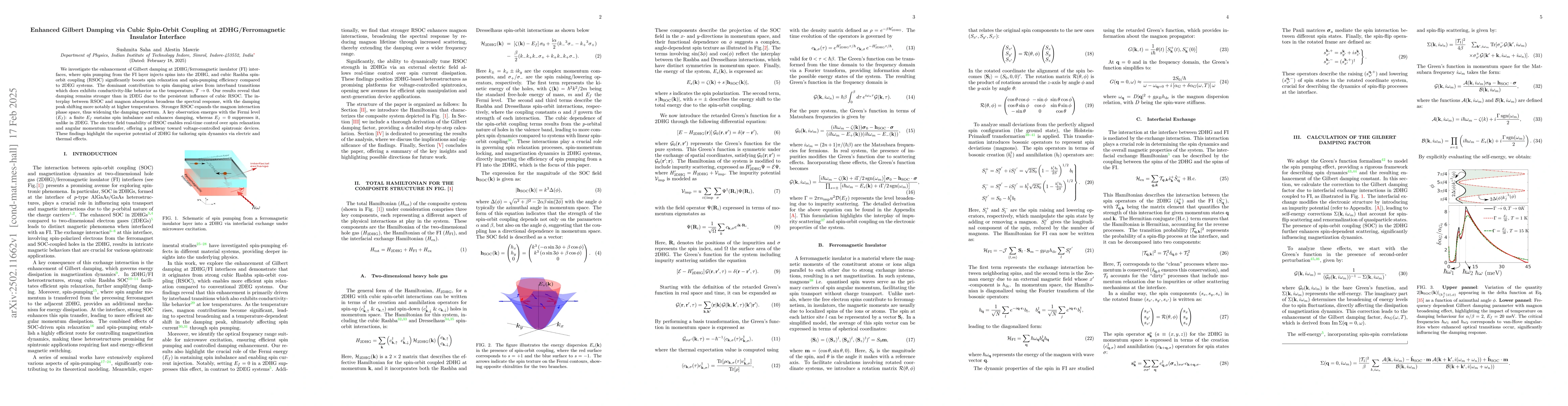 Thumbnail for Enhanced Gilbert Damping via Cubic Spin-Orbit Coupling at
  2DHG/Ferromagnetic Insulator Interface