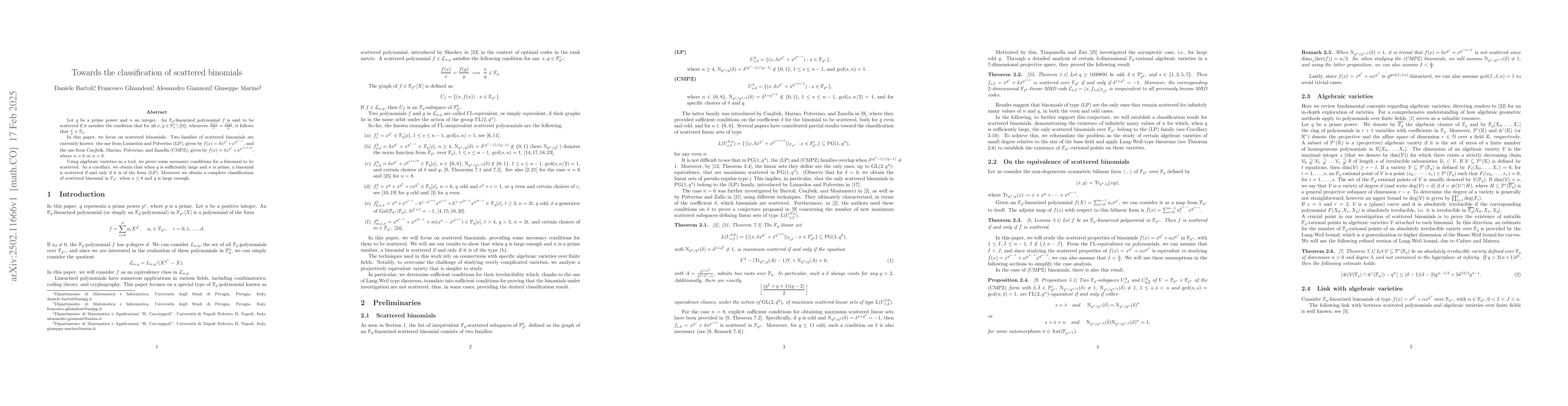 Thumbnail for Towards the classification of scattered binomials