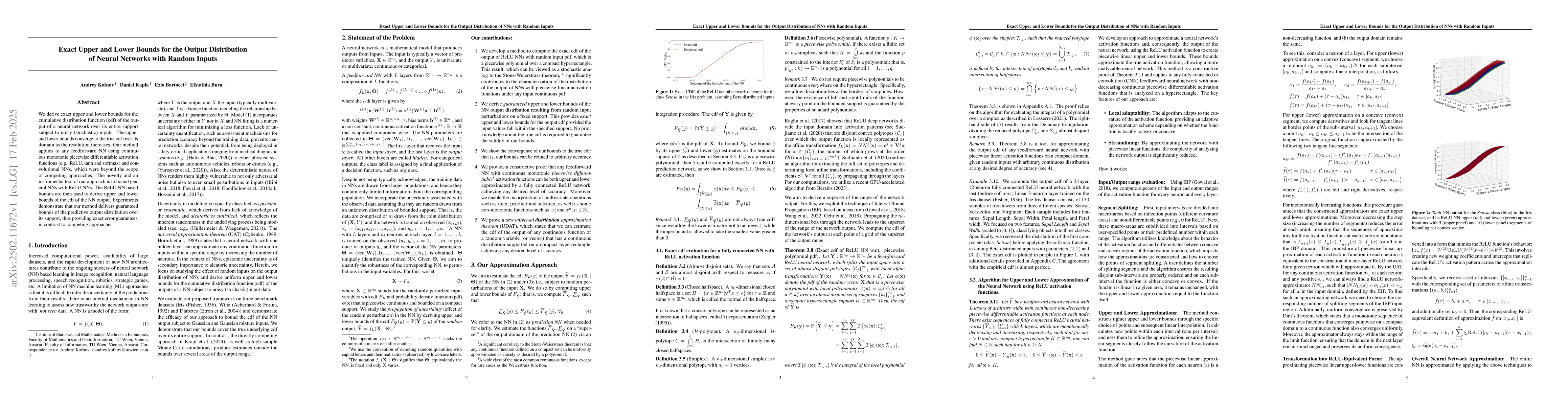 Thumbnail for Exact Upper and Lower Bounds for the Output Distribution of Neural
  Networks with Random Inputs