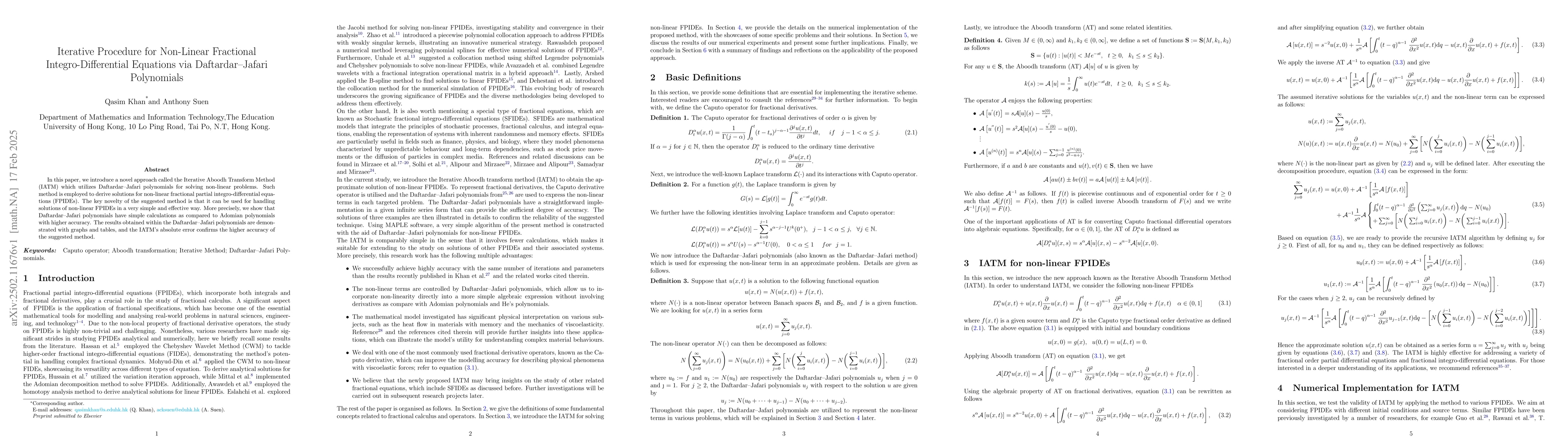 Thumbnail for Iterative Procedure for Non-Linear Fractional Integro-Differential
  Equations via Daftardar--Jafari Polynomials