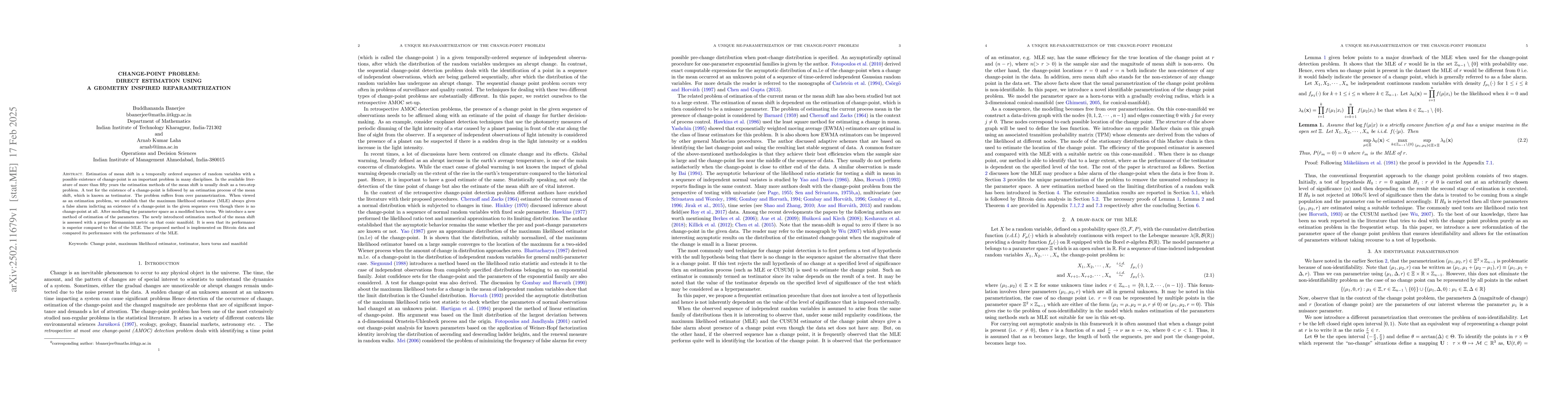 Thumbnail for Change-point problem: Direct estimation using a geometry inspired
  re-parametrization
