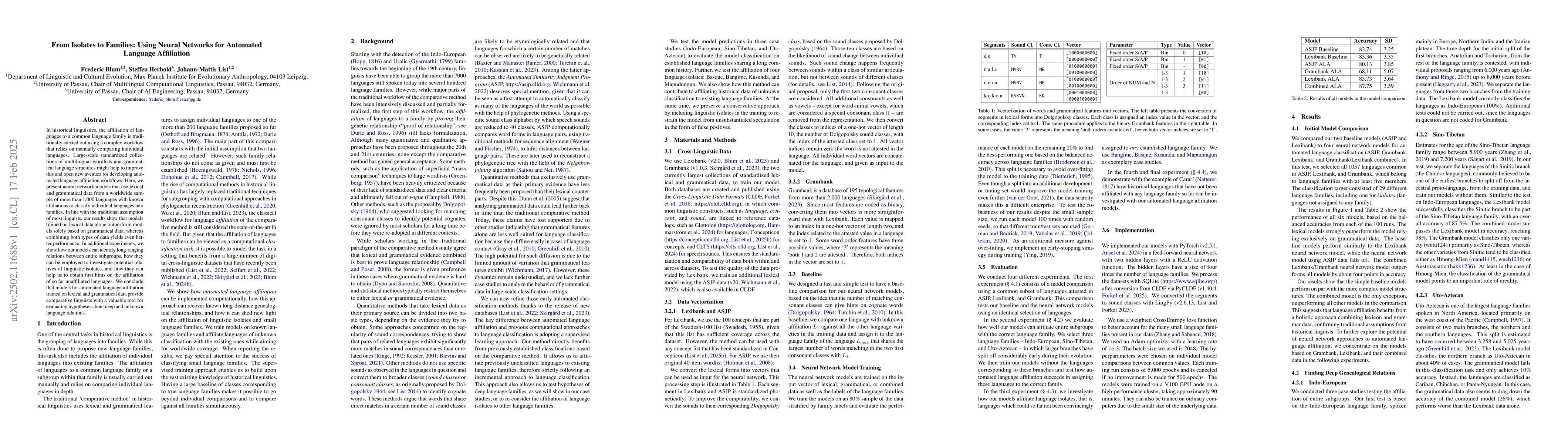 Thumbnail for From Isolates to Families: Using Neural Networks for Automated Language
  Affiliation