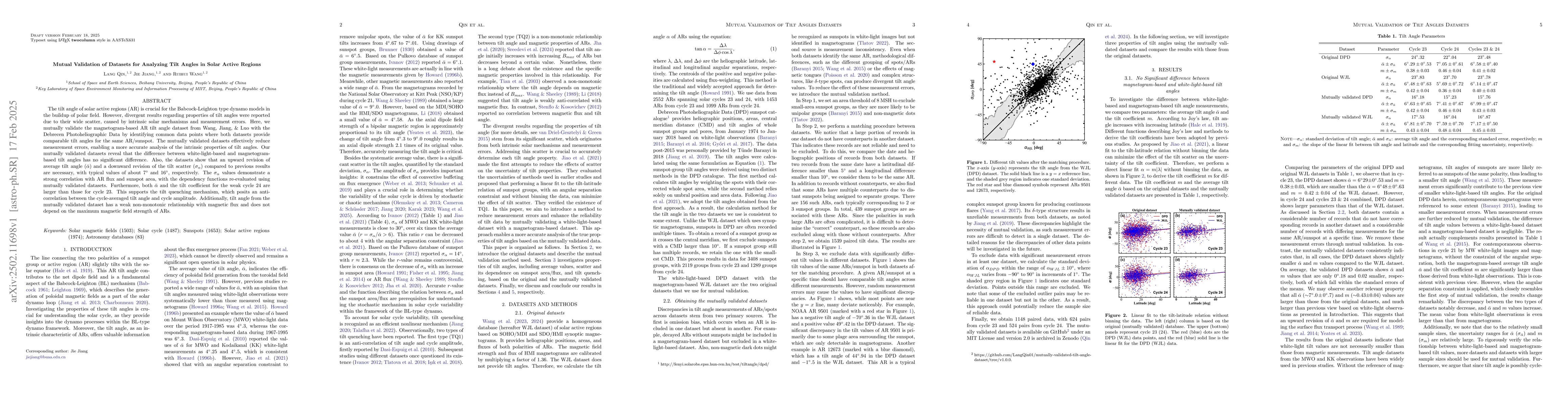 Thumbnail for Mutual Validation of Datasets for Analyzing Tilt Angles in Solar Active
  Regions