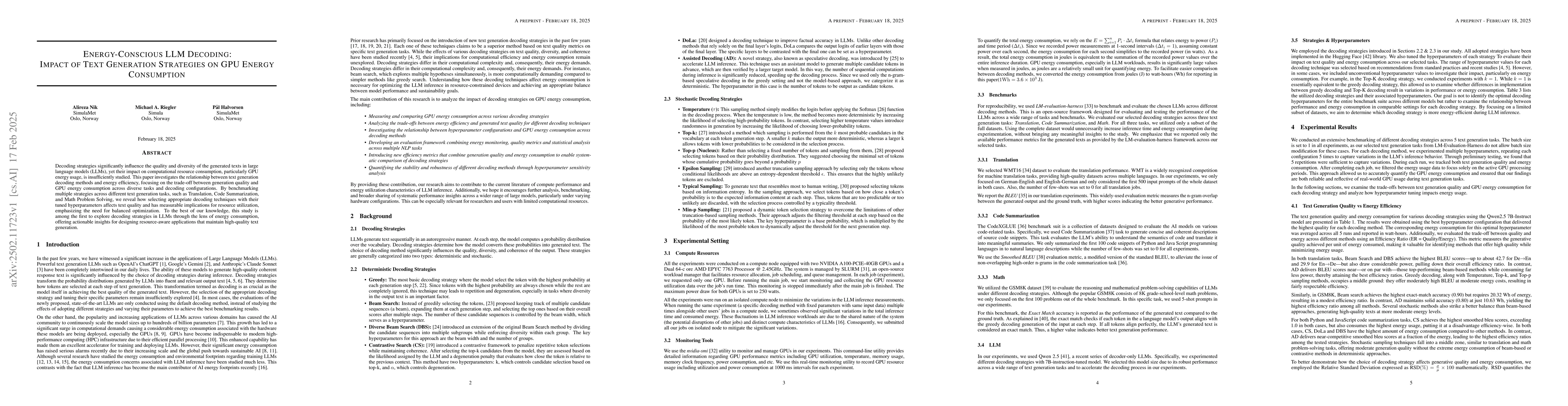 Thumbnail for Energy-Conscious LLM Decoding: Impact of Text Generation Strategies on
  GPU Energy Consumption