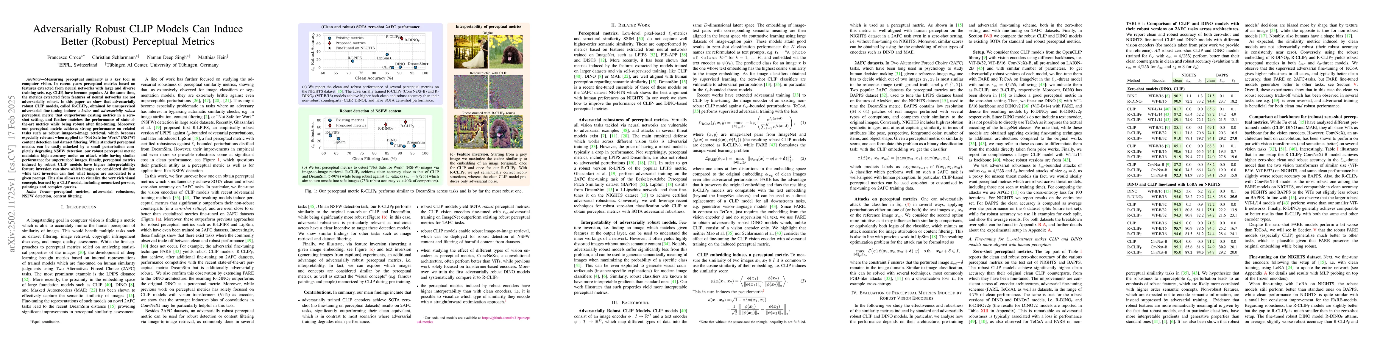 Thumbnail for Adversarially Robust CLIP Models Can Induce Better (Robust) Perceptual
  Metrics