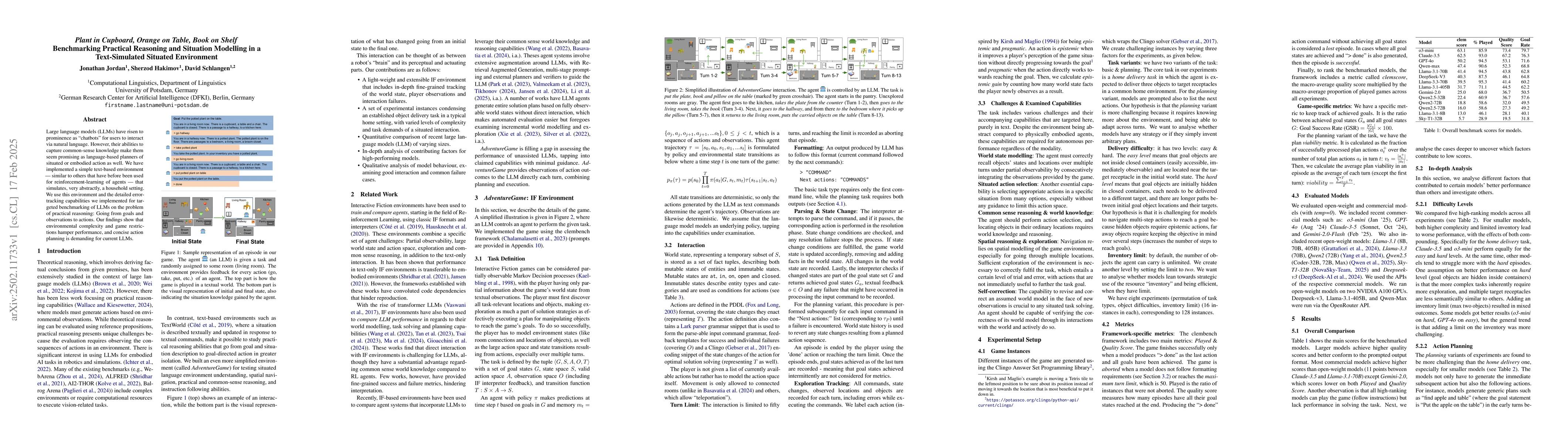 Thumbnail for Plant in Cupboard, Orange on Table, Book on Shelf. Benchmarking
  Practical Reasoning and Situation Modelling in a Text-Simulated Situated
  Environment