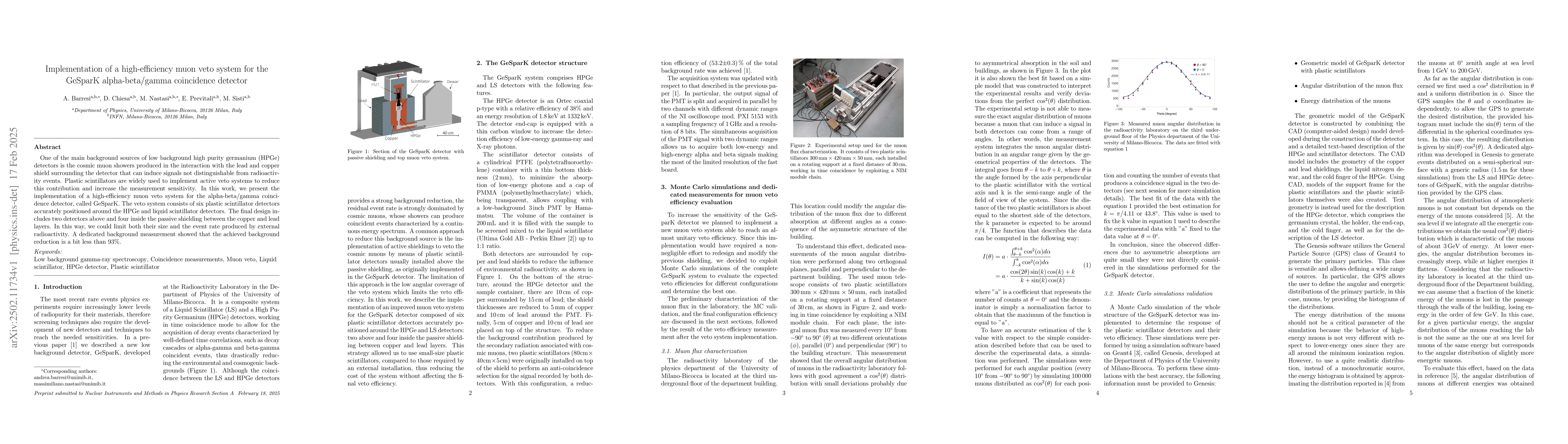 Thumbnail for Implementation of a high-efficiency muon veto system for the GeSparK
  alpha-beta/gamma coincidence detector