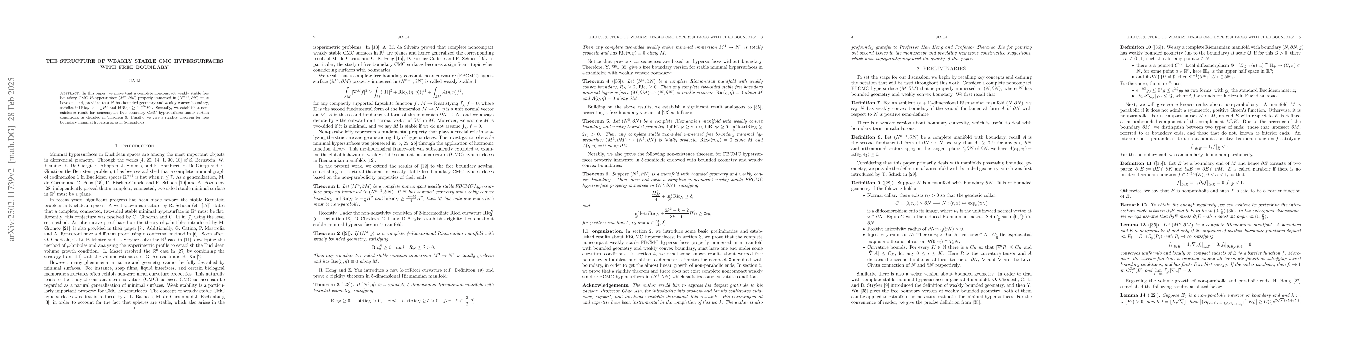 Thumbnail for The structure of weakly stable CMC hypersurfaces with free boundary