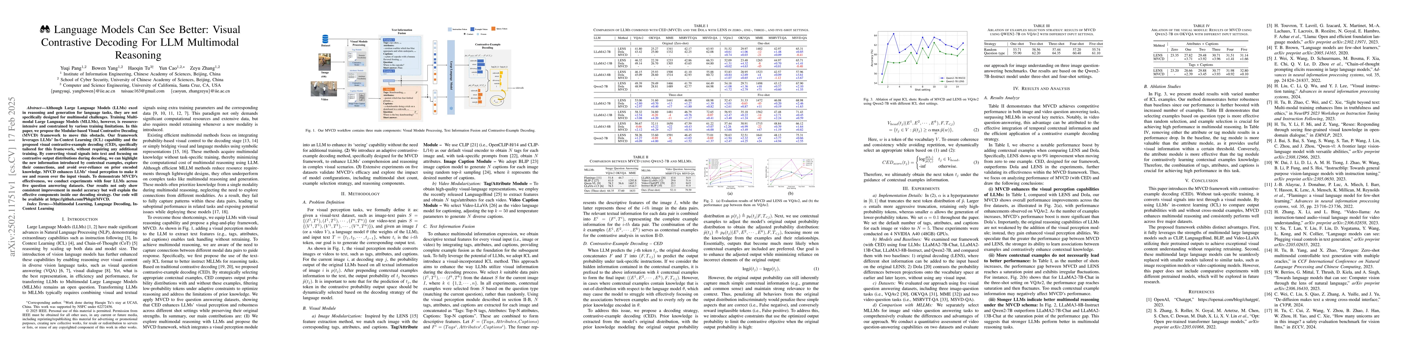 Thumbnail for Language Models Can See Better: Visual Contrastive Decoding For LLM
  Multimodal Reasoning