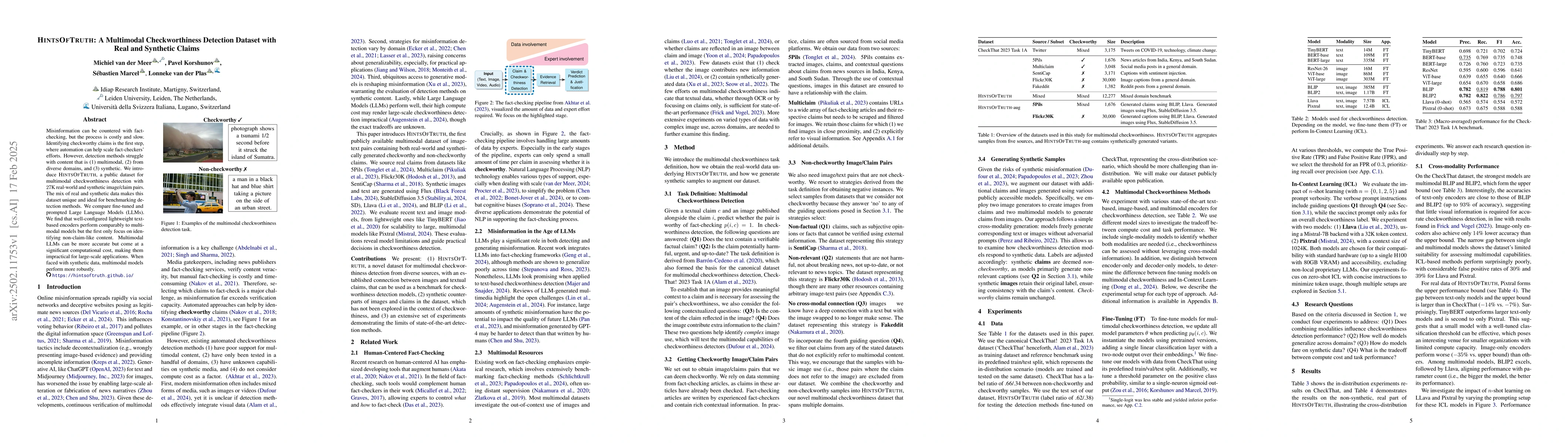 Thumbnail for HintsOfTruth: A Multimodal Checkworthiness Detection Dataset with Real
  and Synthetic Claims