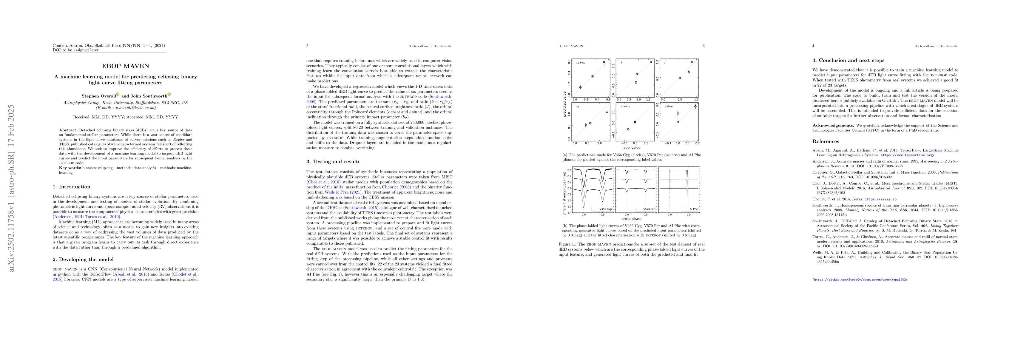 Thumbnail for EBOP MAVEN: A machine learning model for predicting eclipsing binary
  light curve fitting parameters