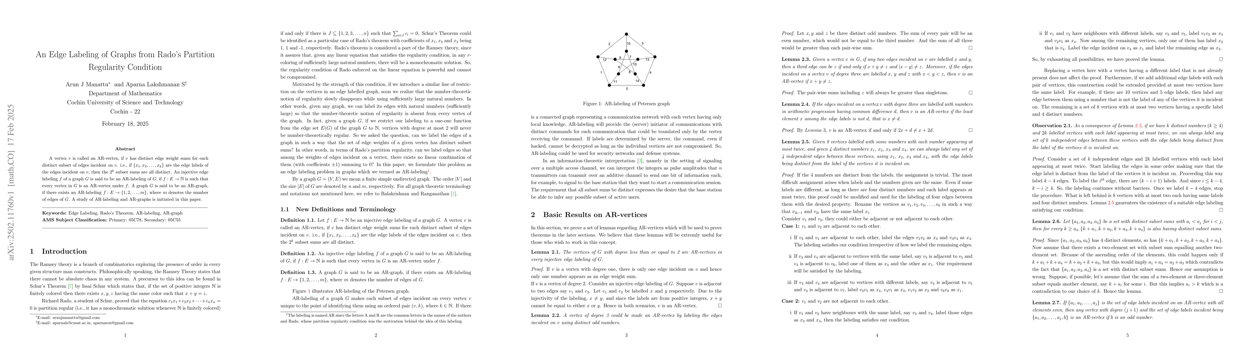Thumbnail for An edge labeling of graphs from Rados partition regularity condition