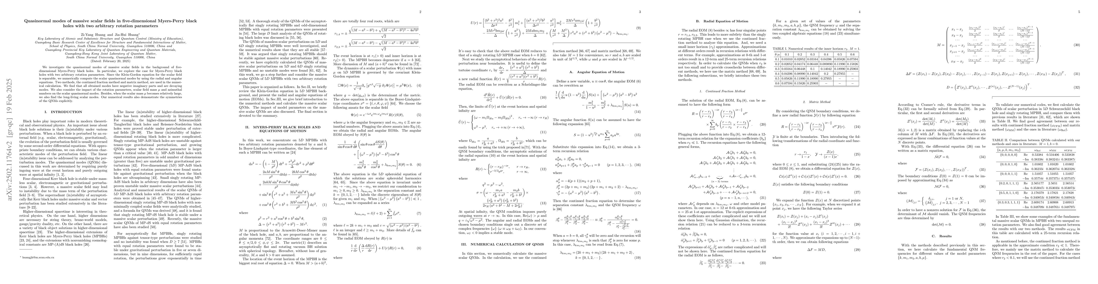Thumbnail for Quasinormal modes of massive scalar fields in five-dimensional
  Myers-Perry black holes with two arbitrary rotation parameters