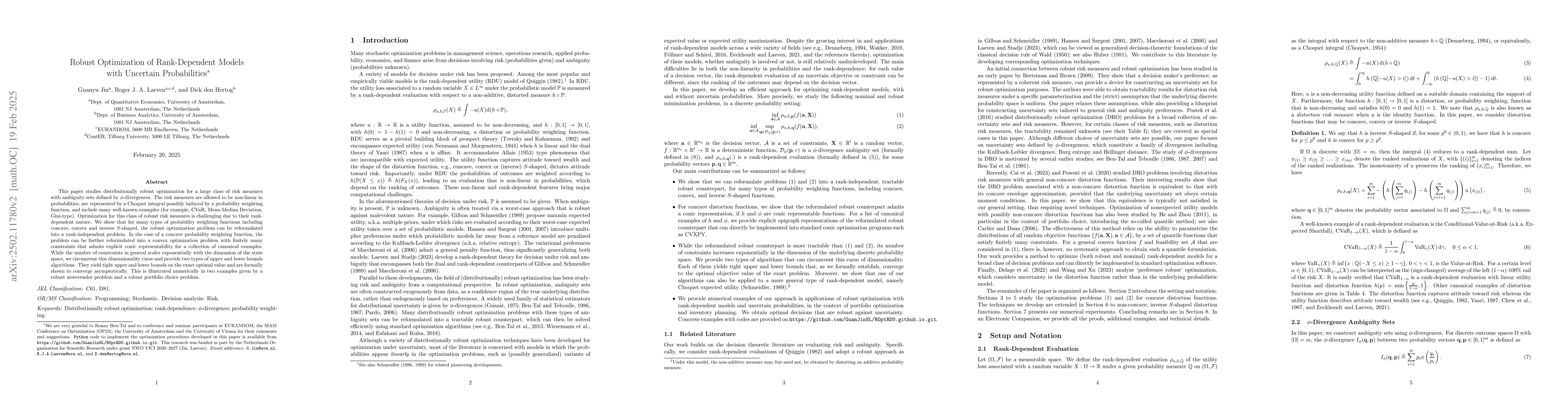 Thumbnail for Robust Optimization of Rank-Dependent Models with Uncertain
  Probabilities