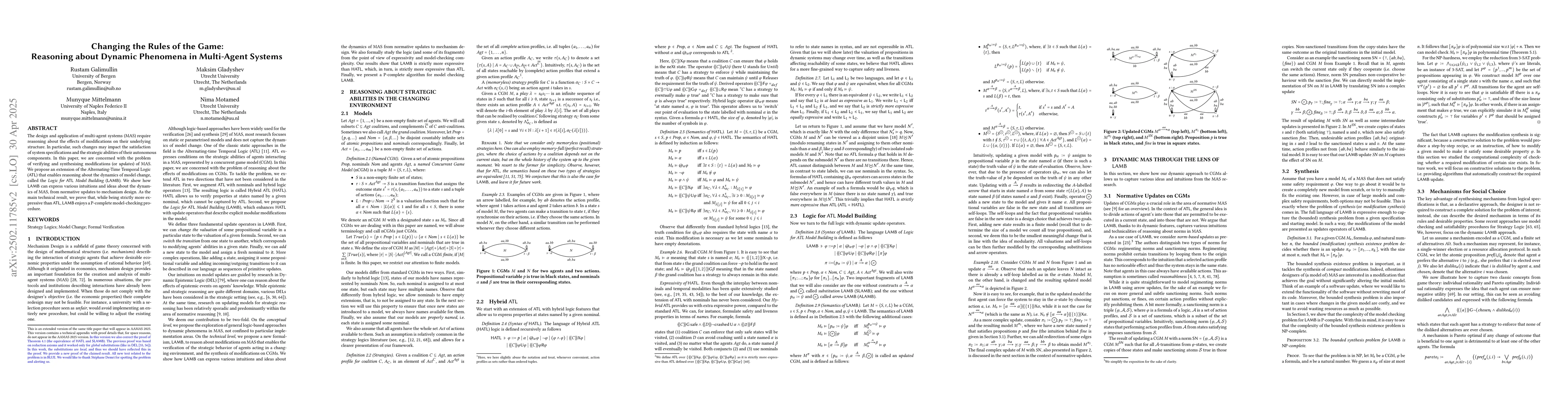 Thumbnail for Changing the Rules of the Game: Reasoning about Dynamic Phenomena in
  Multi-Agent Systems