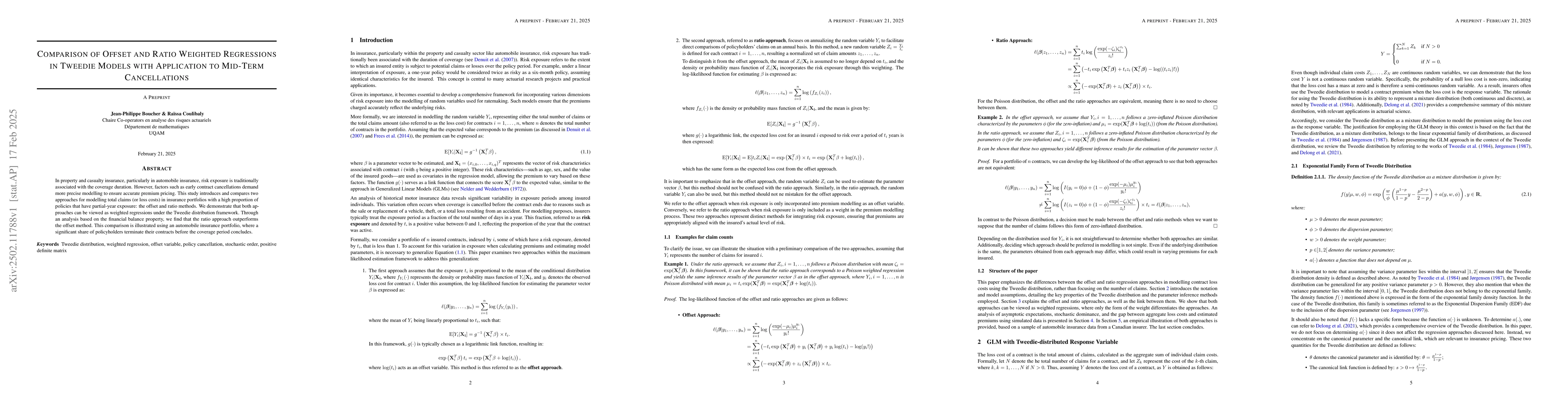 Thumbnail for Comparison of Offset and Ratio Weighted Regressions in Tweedie Models
  with Application to Mid-Term Cancellations