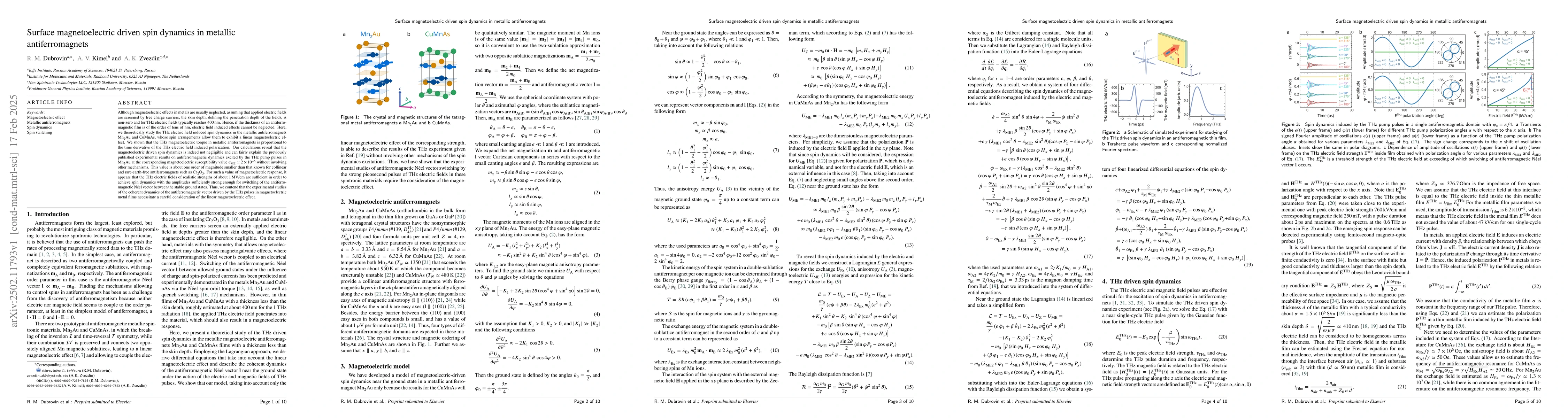 Thumbnail for Surface magnetoelectric driven spin dynamics in metallic
  antiferromagnets