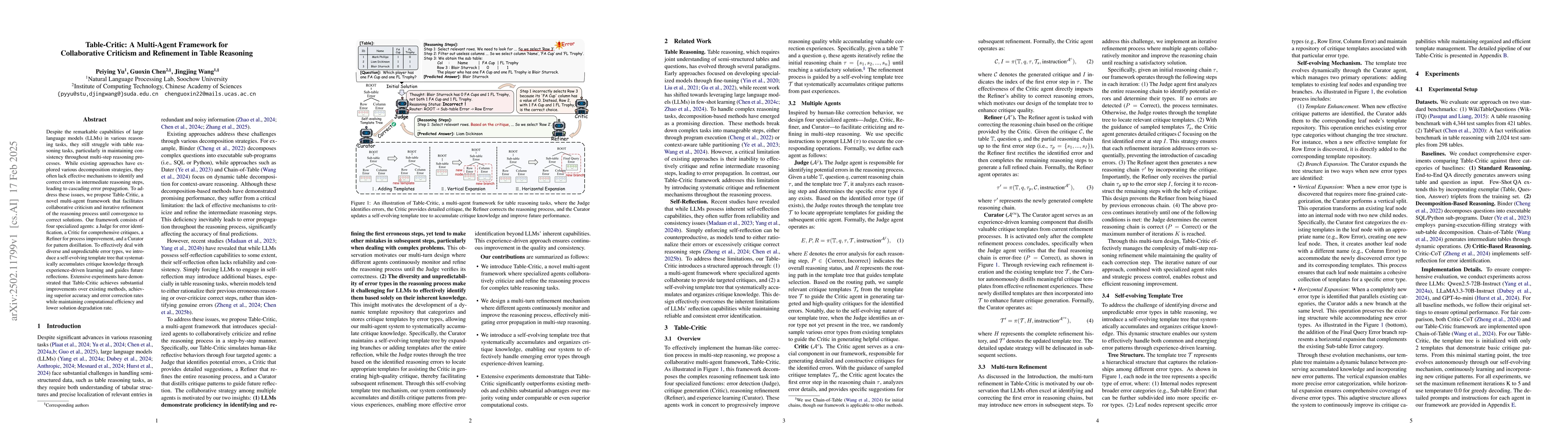 Thumbnail for Table-Critic: A Multi-Agent Framework for Collaborative Criticism and
  Refinement in Table Reasoning