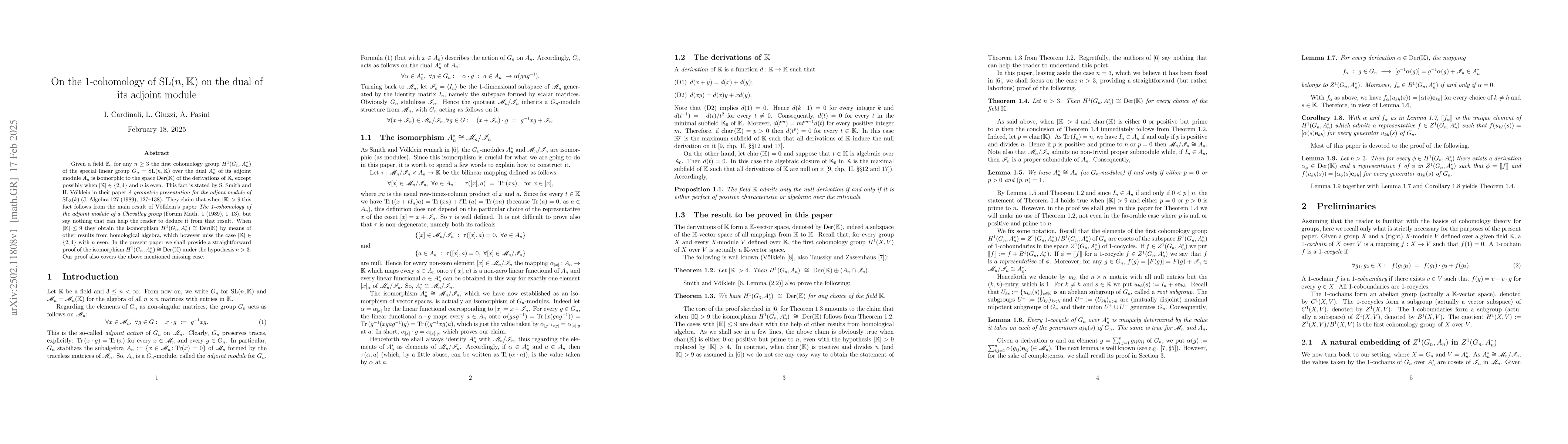 Thumbnail for On the $1$-cohomology of $\mathrm{SL}(n,{\mathbb K})$ on the dual of its
  adjoint module