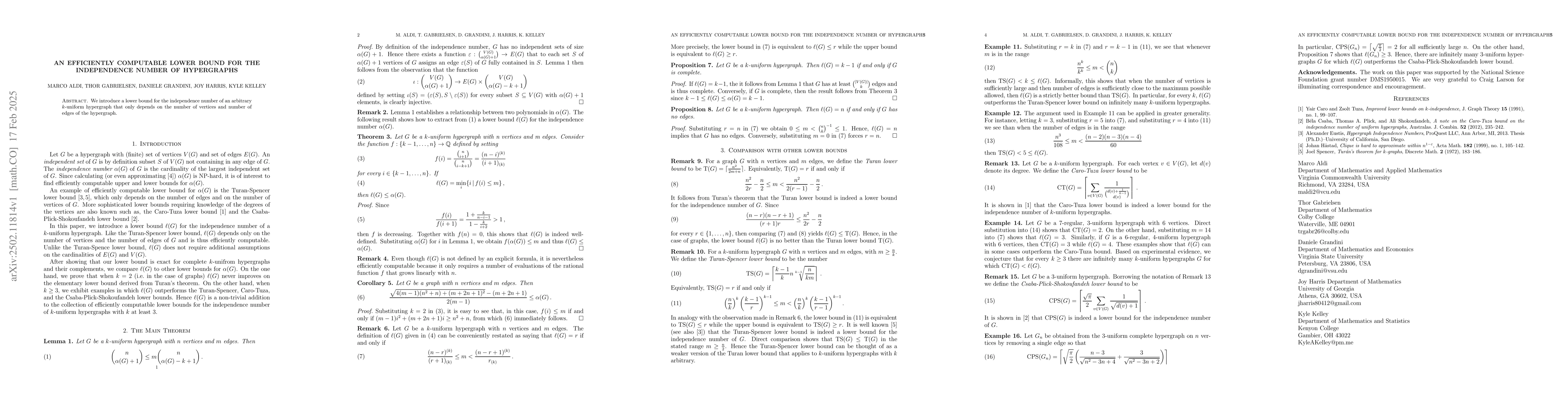 Thumbnail for An Efficiently Computable Lower Bound for the Independence Number of
  Hypergraphs