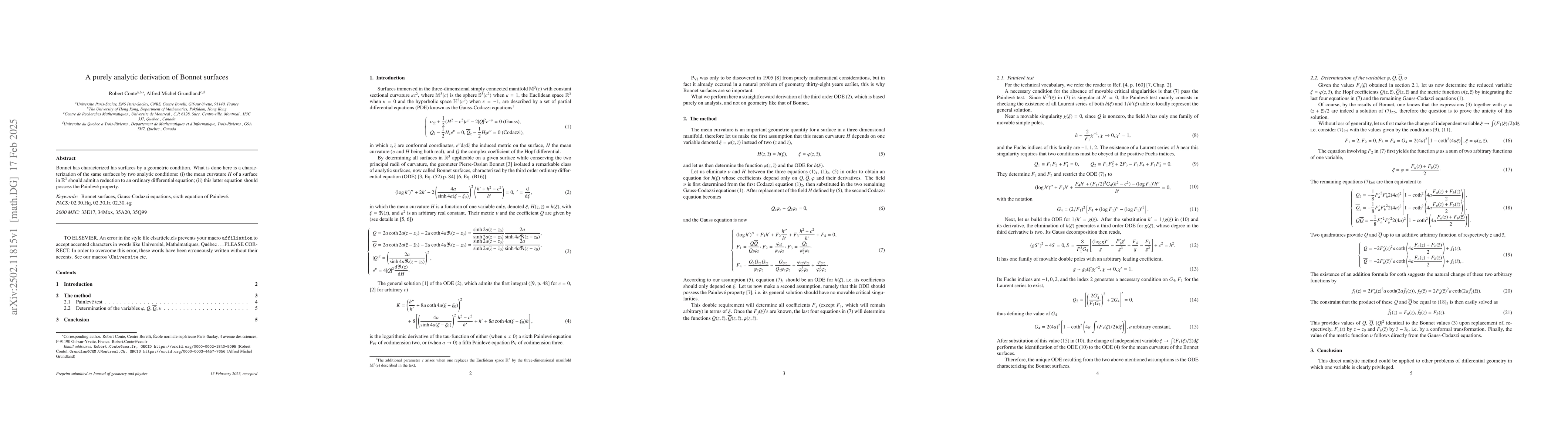Thumbnail for A purely analytic derivation of Bonnet surfaces