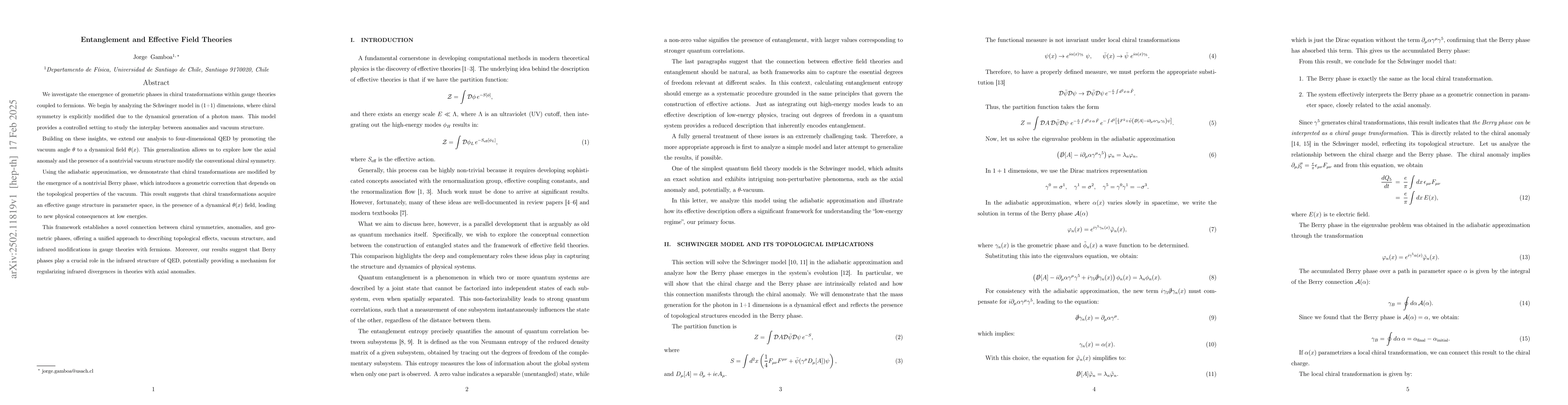 Thumbnail for Entanglement and Effective Field Theories