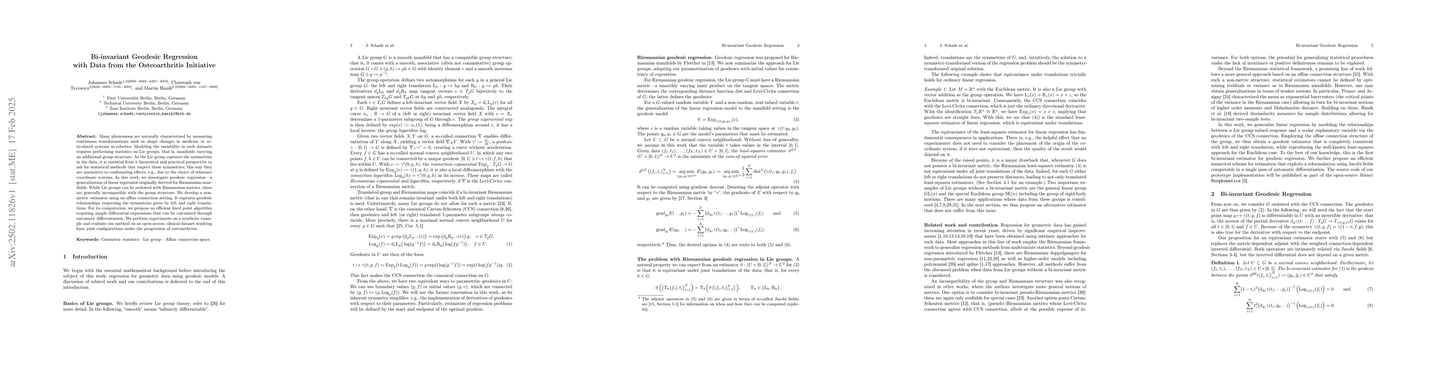 Thumbnail for Bi-invariant Geodesic Regression with Data from the Osteoarthritis
  Initiative