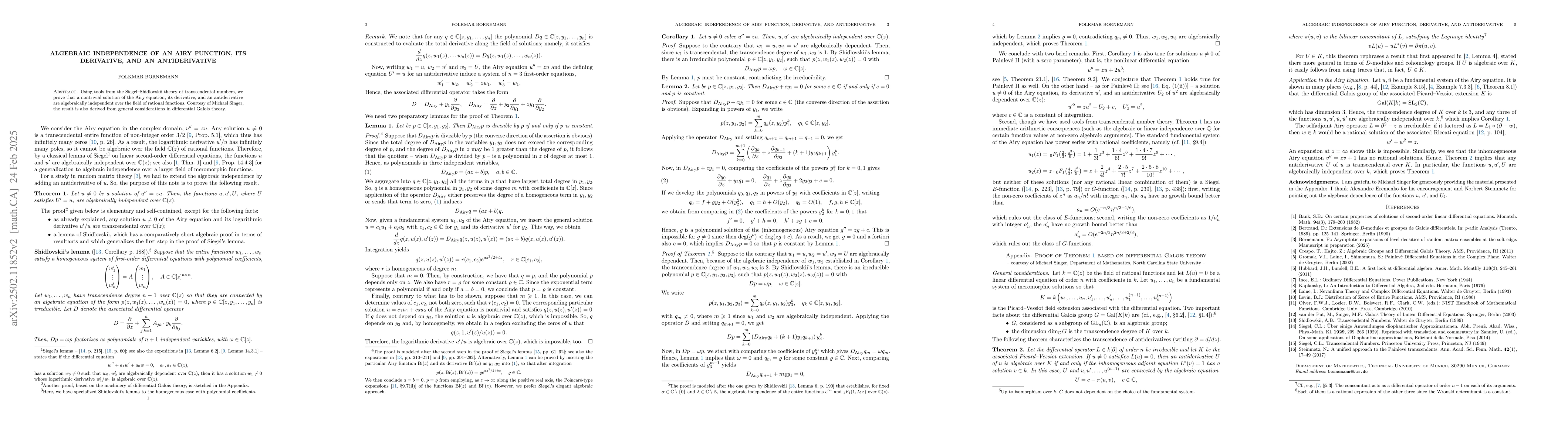 Thumbnail for Algebraic Independence of an Airy Function, Its Derivative, and an
  Antiderivative