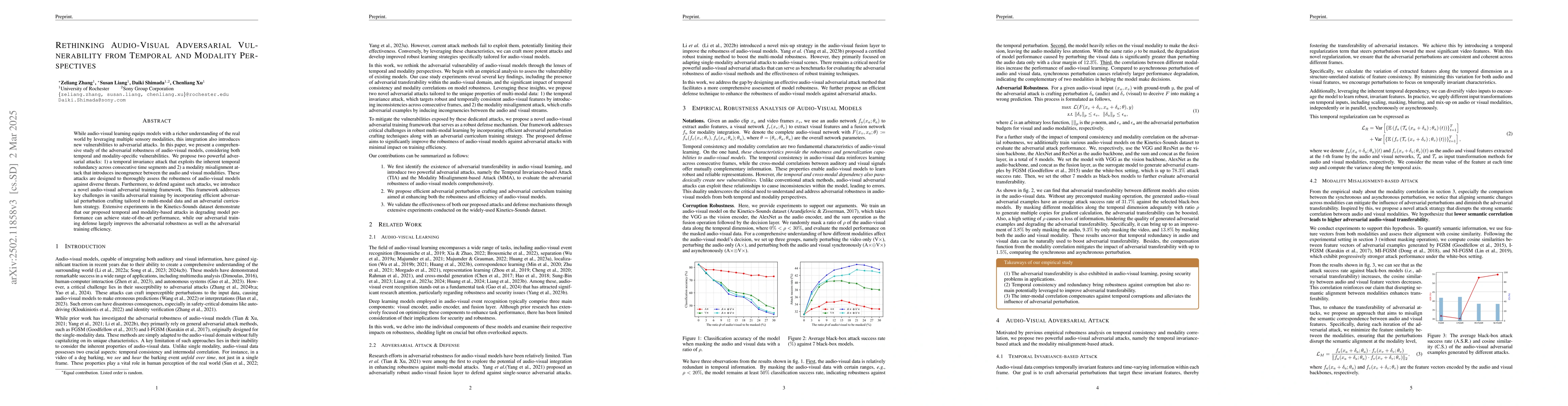 Thumbnail for Rethinking Audio-Visual Adversarial Vulnerability from Temporal and
  Modality Perspectives