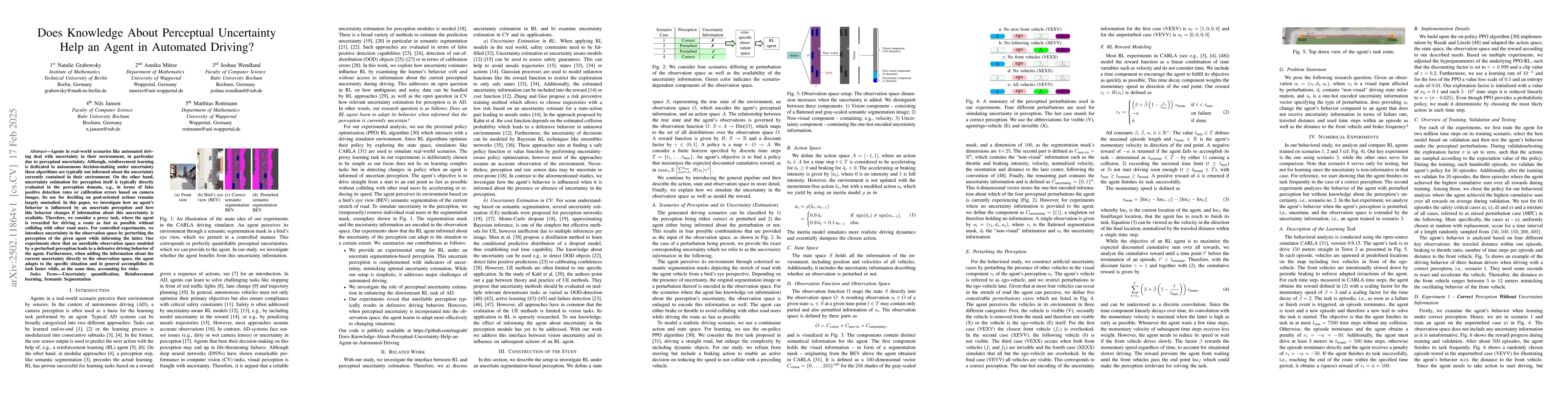 Thumbnail for Does Knowledge About Perceptual Uncertainty Help an Agent in Automated
  Driving?