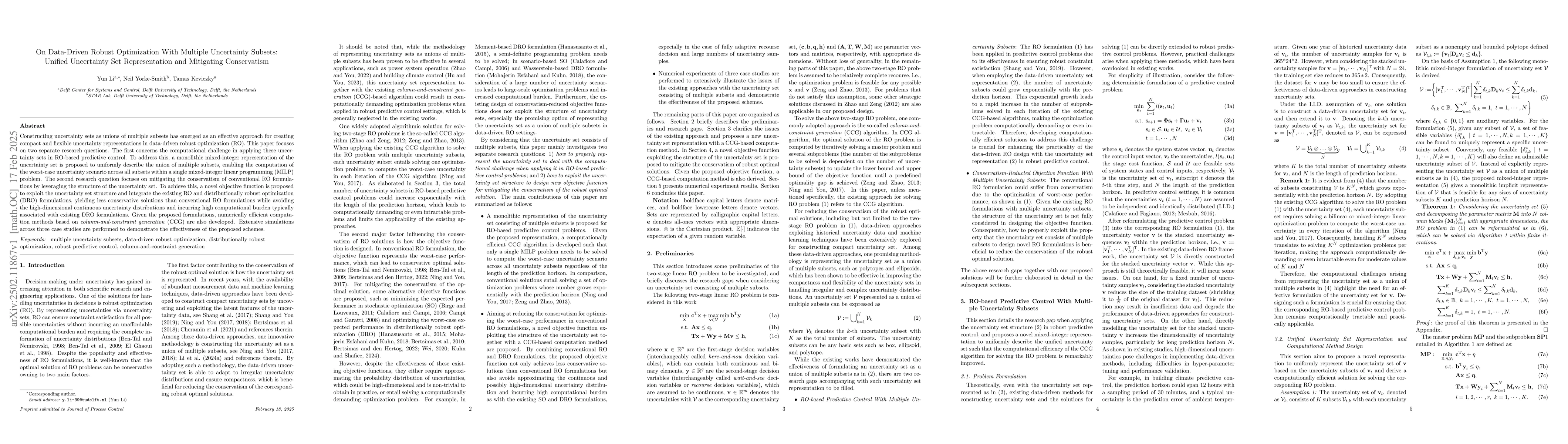 Thumbnail for On Data-Driven Robust Optimization With Multiple Uncertainty Subsets:
  Unified Uncertainty Set Representation and Mitigating Conservatism