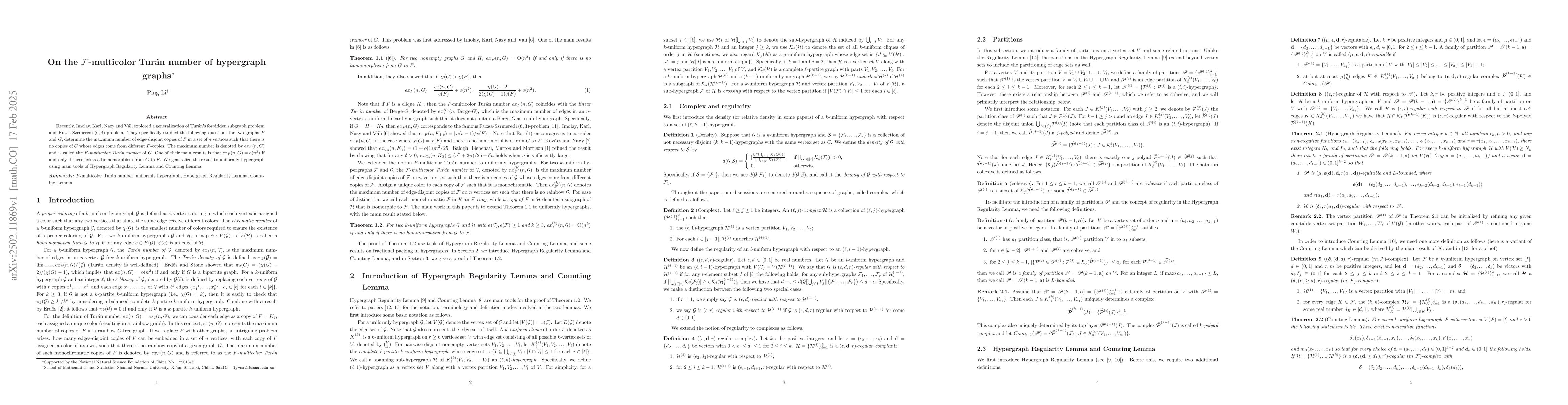 Thumbnail for On the $\mathcal{F}$-multicolor Turán number of hypergraph graphs