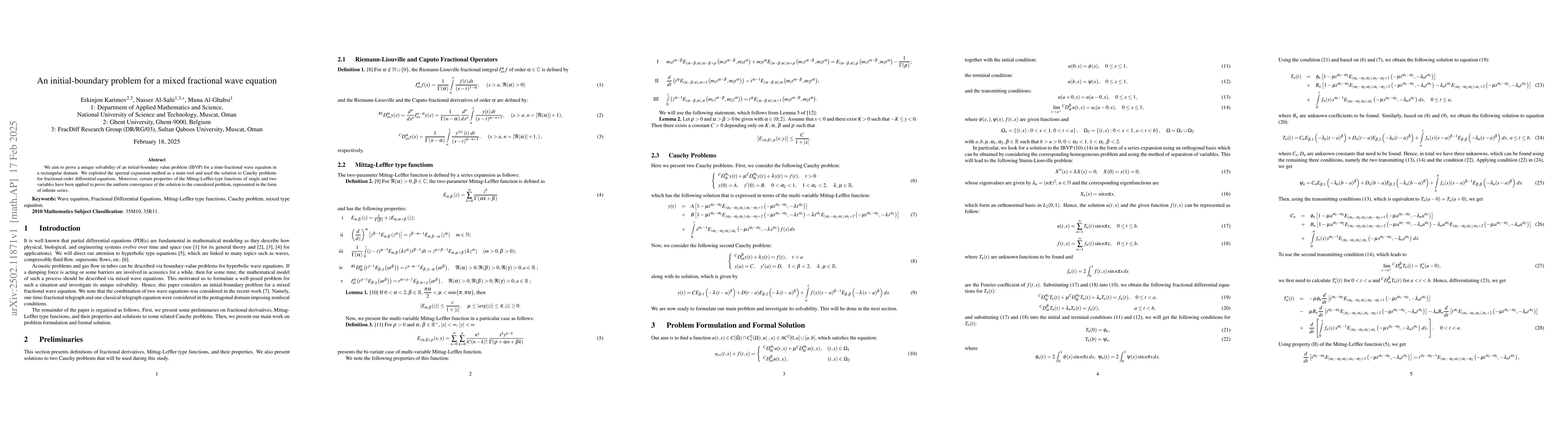 Thumbnail for An initial-boundary problem for a mixed fractional wave equation