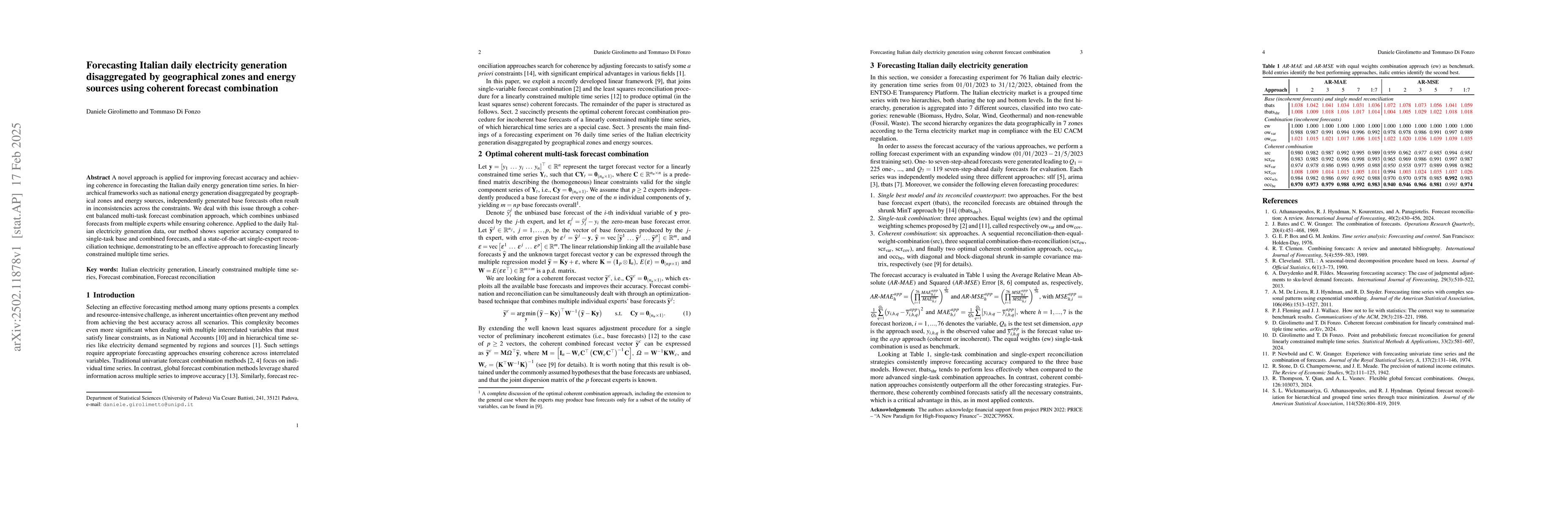 Thumbnail for Forecasting Italian daily electricity generation disaggregated by
  geographical zones and energy sources using coherent forecast combination