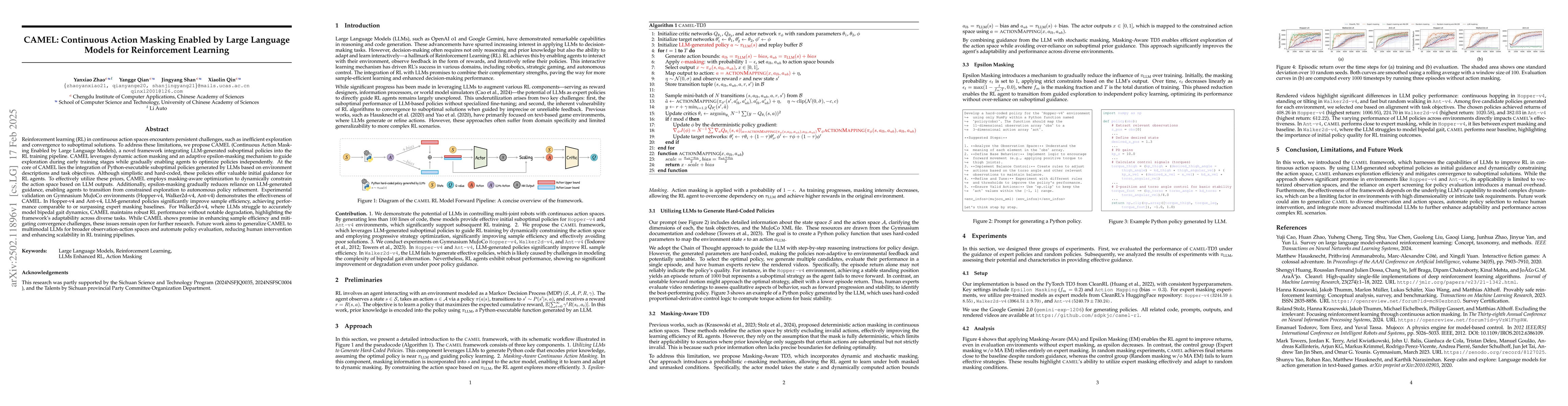 Thumbnail for CAMEL: Continuous Action Masking Enabled by Large Language Models for
  Reinforcement Learning