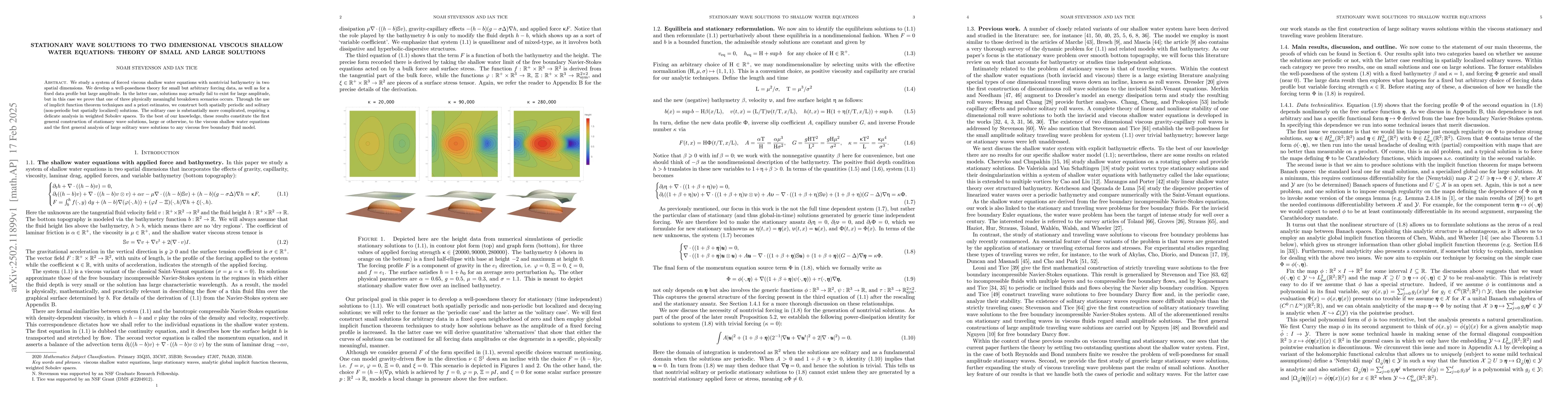 Thumbnail for Stationary wave solutions to two dimensional viscous shallow water
  equations: theory of small and large solutions